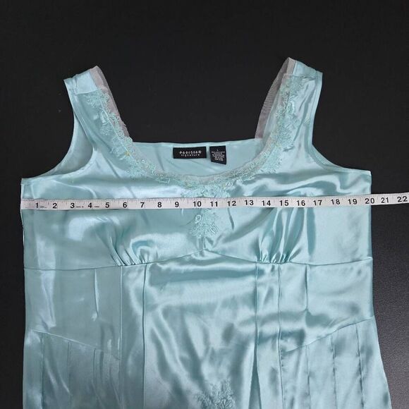 VTG Parisian Signature Women Satin Babydoll Top Large Blue Beaded Fairy Coquette - Picture 6 of 7